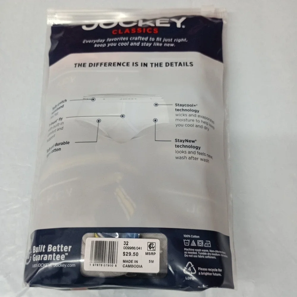 Jockey Men's 4 Pack Low Rise Cotton Briefs Size‎ 32 Multicolor New